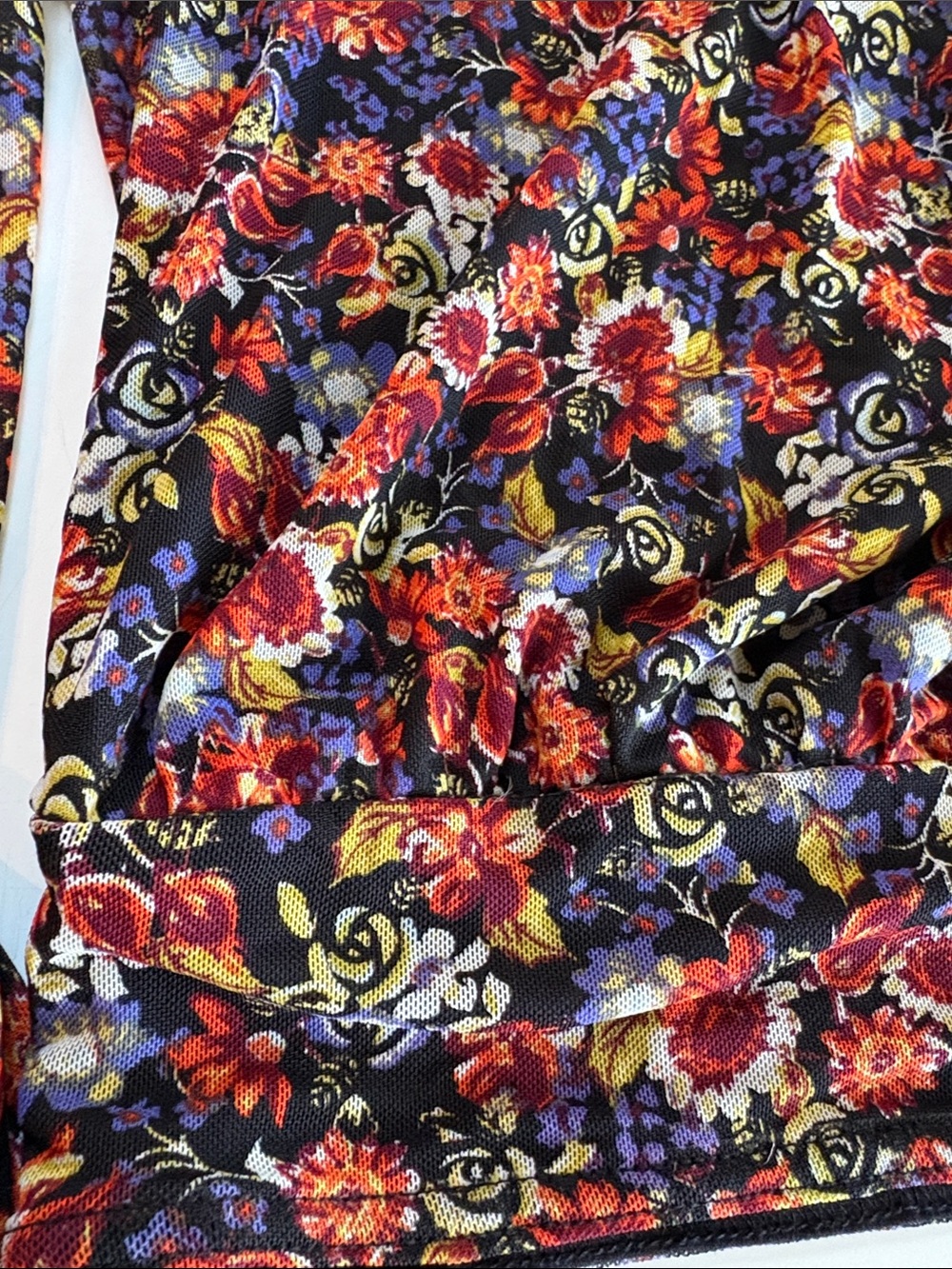 Free People All Dolled Up Black Floral Print Mesh Long Sleeve Crop Top - Picture 7 of 10